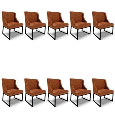 Imagem de Cadeira Sala de Jantar Industrial Preto kit 10 Liz Sint PU Nozes D03 -