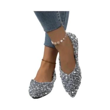 Imagem de Sapatos Planos Femininos Com Lantejoulas E Bico Redondo Antiderrapante