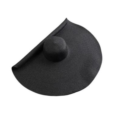 Imagem de Chapéu De Sol De Palha Feminino Dobrável Com Aba Larga De 70cm, Proteç