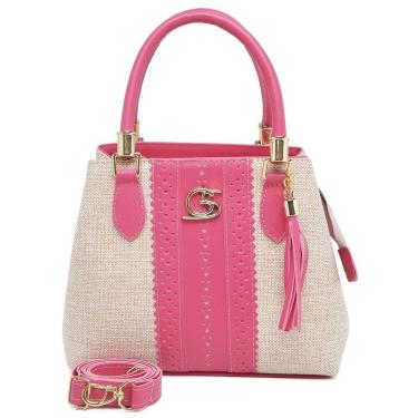 Imagem de Bolsa Feminina OEM Paris em Couro Sintético 18x10x23cm Rosa com Alça Transversal Regulável e Alça de Mão
