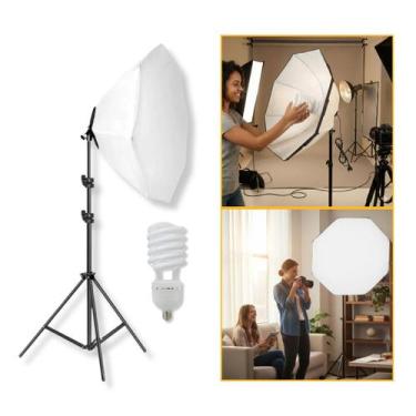 Imagem de Softbox Octogonal TudoPraFoto 70cm com Tripé de Iluminação 1,9m e Lâmp