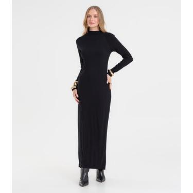 Imagem de Vestido Midi Feminino Manga Longa Ribana Rovitex Preto, M, Preto