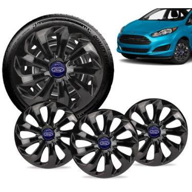 Imagem de Jogo 4 Calota Velox Aro 14 Preta Ford New Fiesta Ka Focus - Elitte