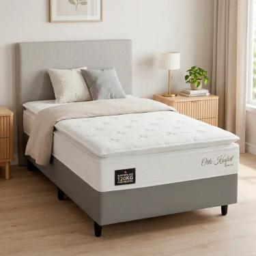 Imagem de Conjunto Solteiro Hellen Com Base Box Prince Sued Branco/cinza