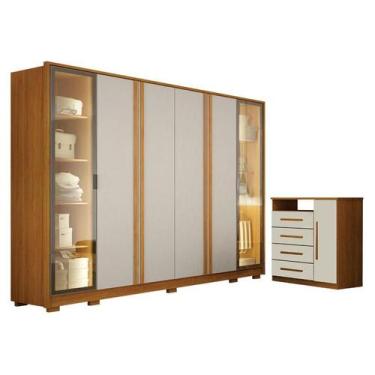 Imagem de Guarda Roupa Casal Prime 6 Portas Com LED com Cômoda Diamante 4 Gaveta