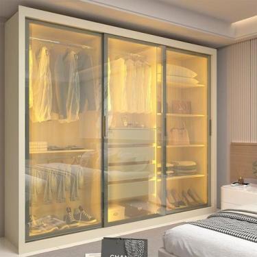 Imagem de Guarda-roupa Casal 3 Portas Reflecta com Led 100% Mdf Royale - Gelius 