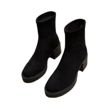 Imagem de Botas De Salto Alto Femininas Em Camurça, Estilo Chunky, Moda De Inver
