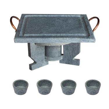 Imagem de Fogareiro com Chapa Quadrada FOG.G+003+4x005-INDSJ para Fondue Caldos e Carnes Pedra Sabao com Molheiras Industria Sao