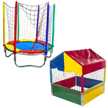 Imagem de Kit Cama Elástica Pula 1,40M com Piscina de Bolinhas 1,00M Rede de Proteção 30kg Rotoplay Brinquedos
