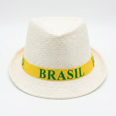 Imagem de 12UN Chapéu Malandrinho Palha Brasil Bege Festa Junina