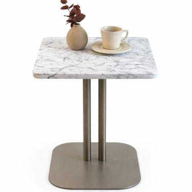 Imagem de Mesa de Apoio Atria Base Dupla Quadrado Vidro Alumínio 41CM Champanhe Linn Design Decor