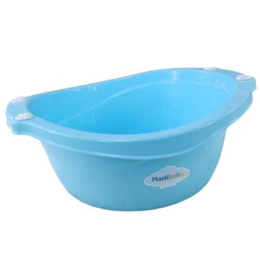 Imagem de Bacia de bebê infantil 14 litros plastibaby rosa azul branco com pegad