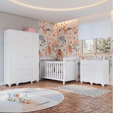 Imagem de Quarto de Bebê Completo Berço 3 em 1, Guarda-Roupa 4 Portas e Cômoda 1