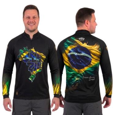 Imagem de Camisa Camiseta Blusa de Pesca Brasil com Proteção Solar uv50 - Pesca 