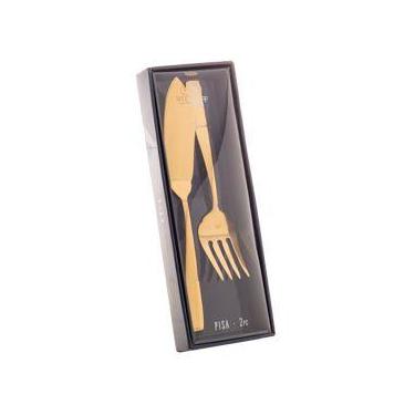 Imagem de Conjunto 2pç Faca e Garfo para servir peixe de aço inox Pisa dourado W