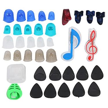 Imagem de Eujgoov Conjunto de 37 peças de protetor de dedo de guitarra com 1 suporte de palheta e 2 clipes de página de música para baixo, banjo e violão ukulele (M0227)