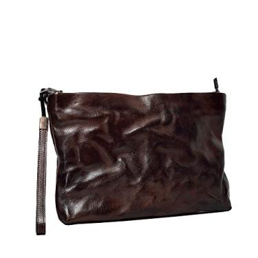 Imagem de Bolsas masculinas de couro genuíno carteiras masculinas feitas à mão bolsas grandes de 25,4 cm com amarração de vincos cor marrom, Marrom