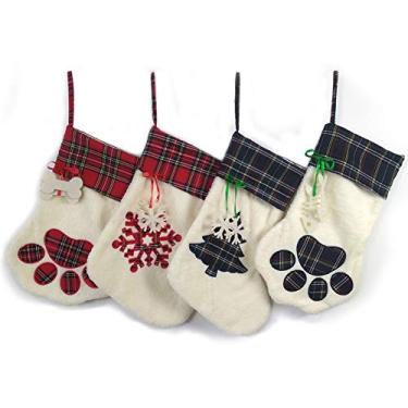 Imagem de Meias de Natal para bolsas de doces, patas de cachorro, flocos de neve, ornamentos de árvore de Ano Novo para crianças