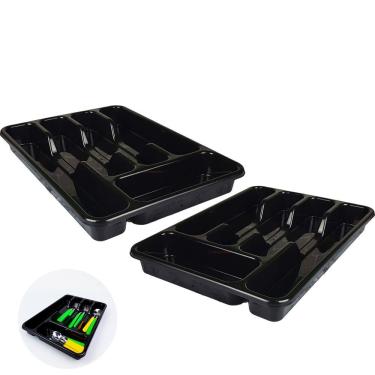 Imagem de Kit 2 Organizadores Separador Divisor talheres Porta Facas Garfo Colher Gaveta Cozinha Preto - AMZ