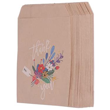 Imagem de Sacos de papel pequenos, pacote com 48 bolsas de presente de agradecimento marrom com padrão requintado e adesivos seguros para alimentos, sacos de papel Kraft duráveis para biscoitos, doces, lanches, lembrancinhas, envelopes (buquet)