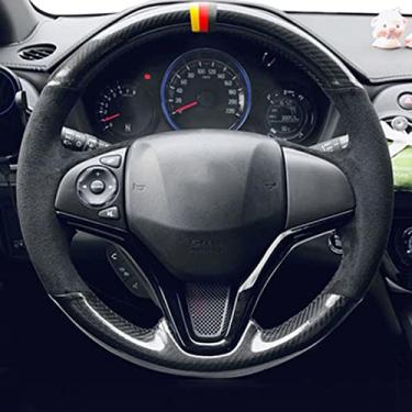 Imagem de JEZOE Cobertura de volante de carro personalizada costurada à mão de fibra de carbono, para Honda Civic Civic 10 2016-2019 CRV CR-V 2017-2019 Clareza