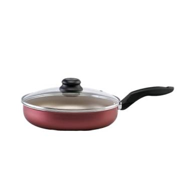 Imagem de Frigideira 24cm Antiaderente Cereja com Dourado Com tampa de Vidro Grande Não Gruda