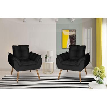 Imagem de Kit 2 Poltronas Opala Decorativa Suede Preto Dal Poz Estofados
