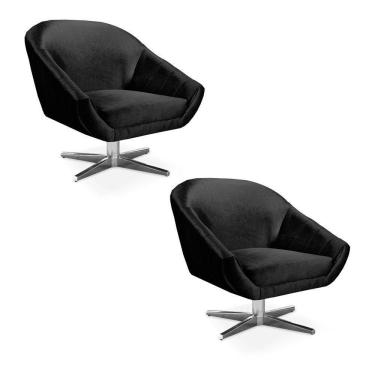 Imagem de Kit 02 Poltronas Giratória Giovana Acetinado Preto