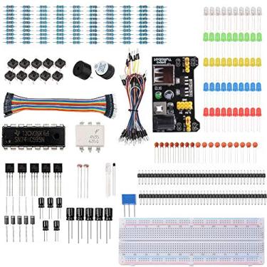 Imagem de Treedix Kit de iniciante incluindo módulo de fonte de alimentação 3,3/5V, fios jumper, placa de pão MB-102, potenciômetro de precisão, resistor compatível com Arduino, Raspberry Pi
