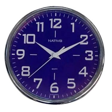Imagem de Relógio Decorativo De Parede Moderno Chromo Azul - Icones Relógios