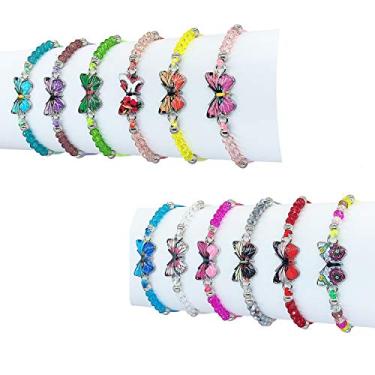 Imagem de Elesa Miracle 12 pçs pulseira feminina borboleta tecido amizade contas de cristal conjunto de valor para festa infantil pulseira ajustável, One size