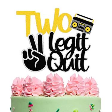 Imagem de Topo de bolo Two Legit to Quit, Topper de bolo com tema Hip Pop para menino menina segundo aniversário, palhetas de comida de anos de reboque, placa legal de reboque, suprimentos de festa de 2 anos