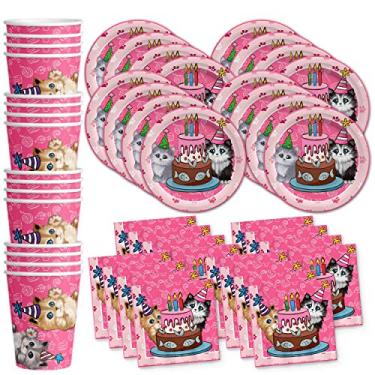 Imagem de Kitty Cat Pink Kitten Birthday Party Supplies Set Plates Napkins Cups Tableware