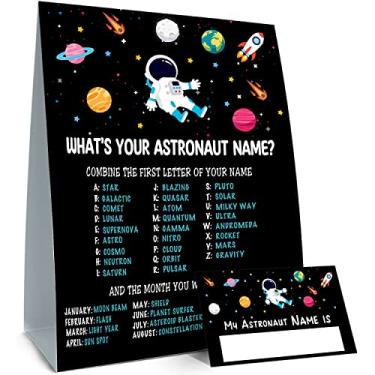 Imagem de What is Your Astronaut Name Game, Game Sign and 30 Cards, Astronaut Birthday Party Sign for Boys and Girls, Holiday Activity, Kids Astronaut Activity Cards, Astronaut Activity Decoration Supplies