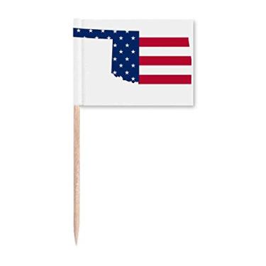 Imagem de Oklahoma EUA Mapa Estrelas Listras Forma Bandeira Palito de Dente Bandeiras Marcador Topper Decoração de Festa