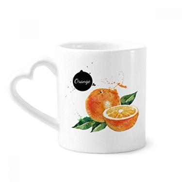 Imagem de Orange Fruit Tasty Healthy Caneca Aquarela Café Cerâmica Copos Copo de Coração de Vidro