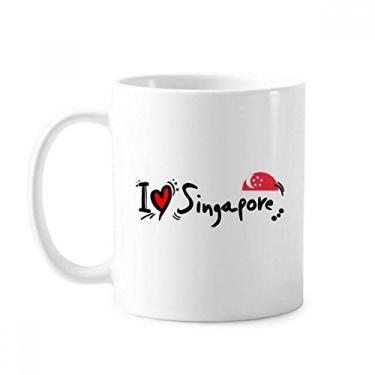 Imagem de I Love Singapura Bandeira com palavras Love Heart Ilustration Caneca clássica de cerâmica branca com alça 350 ml presente