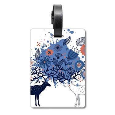 Imagem de Casal, alce, cervo, folhas, planta, mala, etiqueta, cartão de bagagem, etiqueta