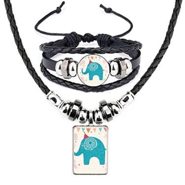 Imagem de Conjunto de joias de pulseira de couro colorido com bandeira azul elefante vermelho chapéu elefante