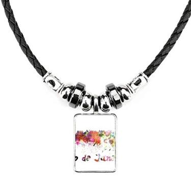 Imagem de DIYthinker Rio De Janerio Colar de Aquarela Cidade Brasil Joia Torque Pingente de Corda de Couro