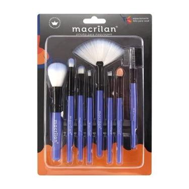 Imagem de Macrilan Kit Kp3-1A Com 8 Pincéis Para Maquiagem - Azul