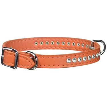 Imagem de OmniPet Coleira de couro de cristal para cães, couro de grão sólido laranja, serve para pescoço de 24 a 29 cm