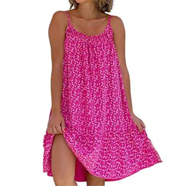 Imagem de YECDET Vestido Camisete com Estampa Floral, Vestido Feminino Solto de Verão Sem Mangas Praia Mini Vestido Cami (Rosa, 3GG)