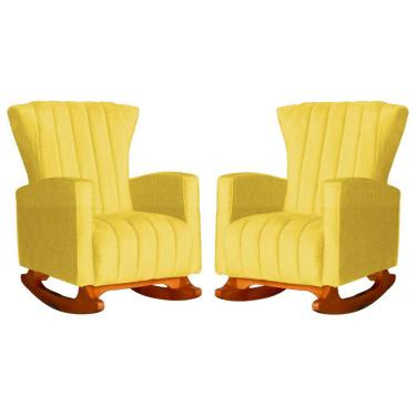 Imagem de Conjunto 2 Poltronas Estofadas de Balanço Melinda Suede Amarelo - LM DECOR