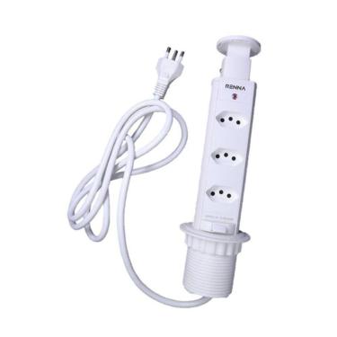 Imagem de Torre 3 Tomadas Embutir Bancada Retrátil Branco