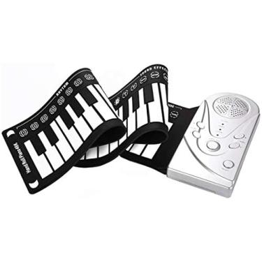 Imagem de Piano Com Teclado Macio, Portátil Com 49 Teclas, Piano Flexível De Enrolar, Teclado Eletrônico Macio, Teclado De Borracha De Silicone, Plástico ABS,Prata,Hilarious123