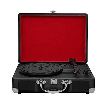 Imagem de Toca-discos Portátil de Vinil Gramofone Retrô Alto-falante Estéreo Embutido Giratória de 3 Velocidades para Entretenimento Decoração de Casa Design de Mala,Black,350 * 255 * 130mm