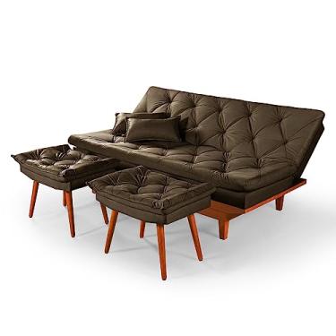 Imagem de Sofá Cama Caribe 3 Lugares Com 2 Banqueta Tecido Suede Cor:Marrom