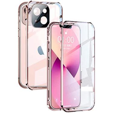 Imagem de SCRUBY Capa de telefone de vidro de atração magnética, para Apple iPhone 13 Mini (2021) 5,4 polegadas vidro temperado dupla face capa de telefone transparente (cor: rosa)