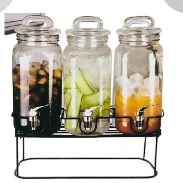 Imagem de Suqueira de Vidro com Suporte de Metal com 2.3l cada 3pç